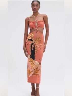 PatBO Rust-Brown Beaded Halter Top